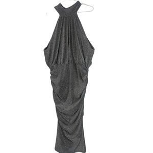 Shein Gray Mettalic‎ Halter Rusched Dress Sz 2XL